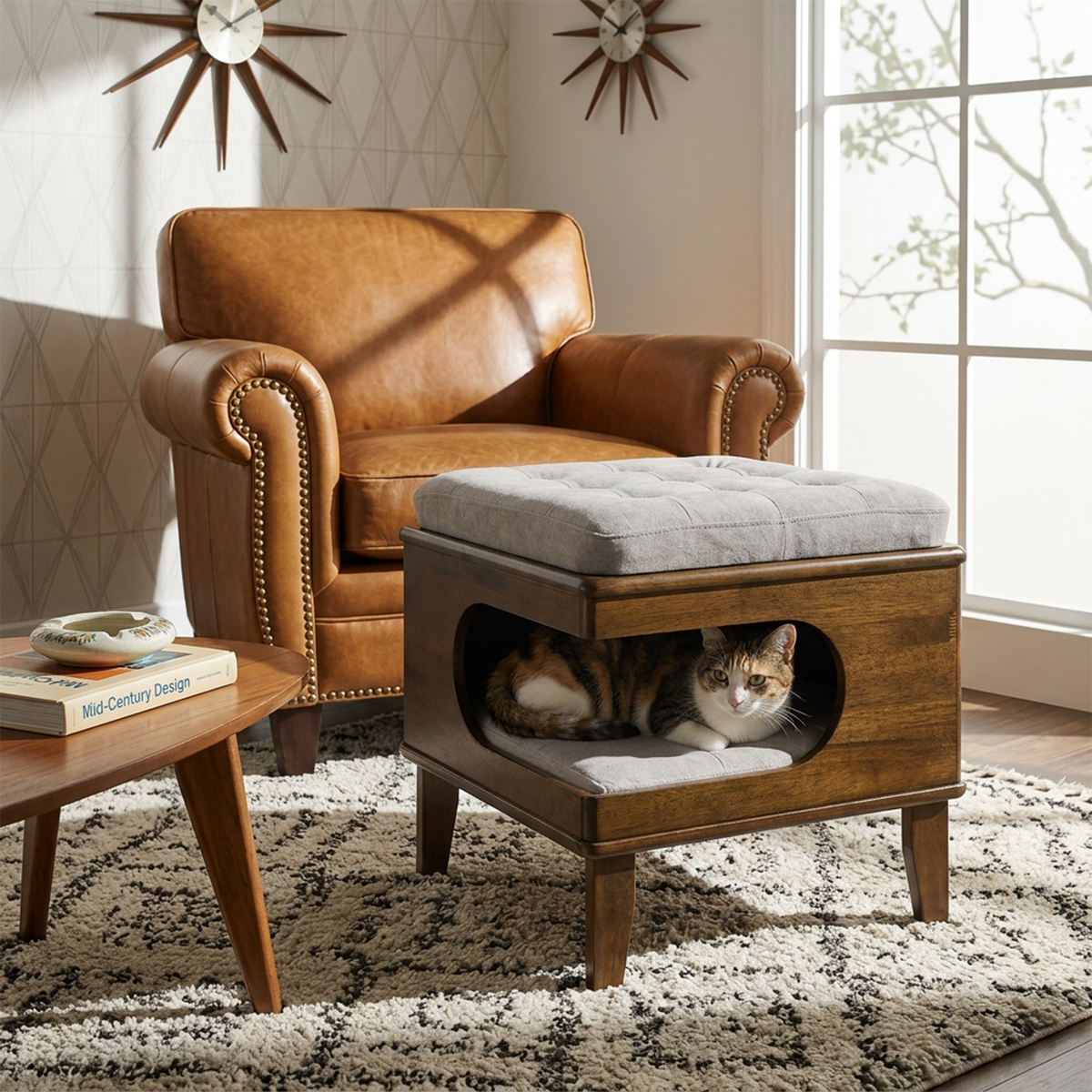 Cloud Haven™ ottoman cat hideaway walnut finish