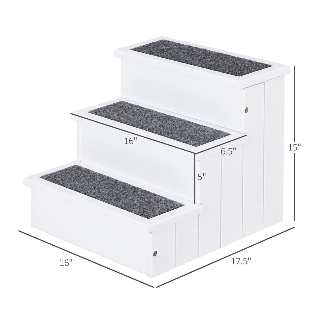 Cloud Steps dimensions: 16 in wide, 17.5 in deep, 15 in high, each step 6.5 in deep and 5 in high